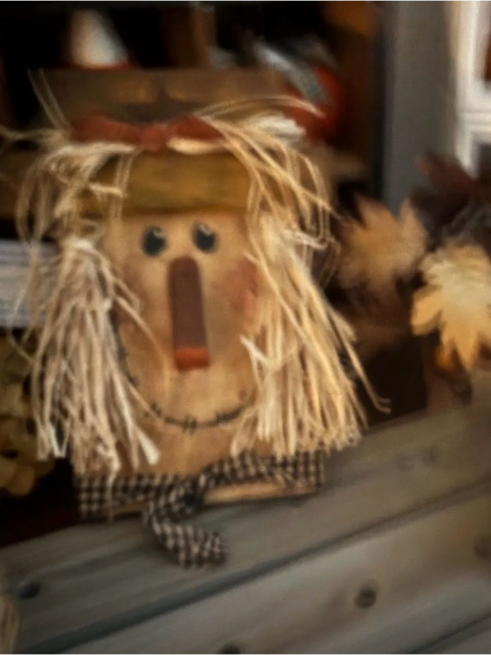 Primitive Rustic Fall Scarecrow Wood Lg Block Home Décor Final Sale